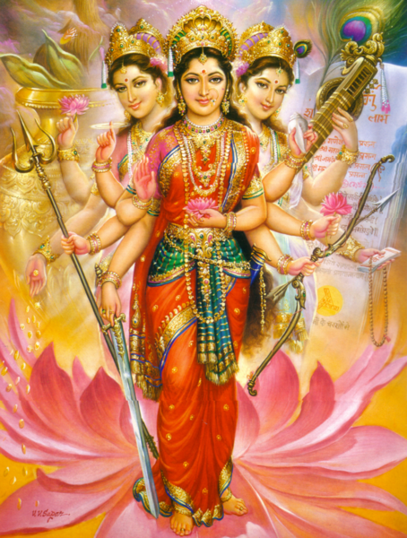 Shaktismus Religion Parvati mit Lakshmi und Sarasvati