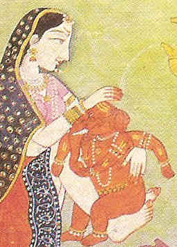 Parvati mit Ganesha auf dem Schoß 